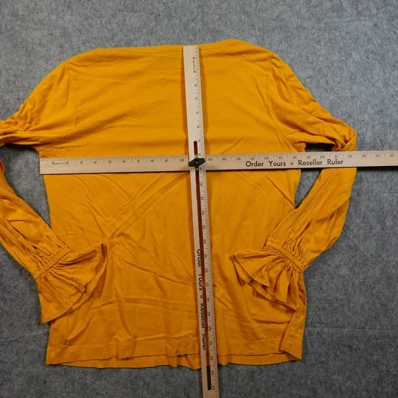 Ralph Lauren Top Womens Small Long Sleeve Ruffle Cuff Gold Button Crew Neck - Picture 8 of 11